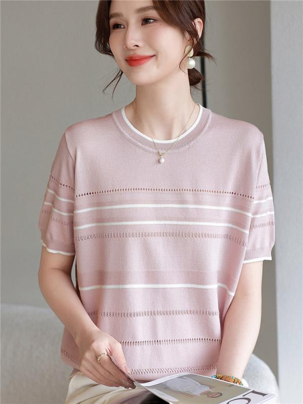 レディース ファッション おしゃれ 春夏 秋冬 大人 上品 高級 マダム ミス ミセス プレゼント ママ 夏 半袖 冷感 T シャツ スタイリッシュ シャツ スーツ 女性 夏 薄手 トップス ボーダー シンプル パンツ セット|YKC8