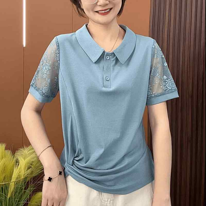 レディース ファッション おしゃれ 春夏 秋冬 大人 上品 高級 マダム ミス ミセス プレゼント ドレス スプライシング レース 半袖 女性用 ブラウス 夏 ゆったり お腹カバー ストライプ Tシャツ シンプル 花 かわいい ボーダー|YKC8