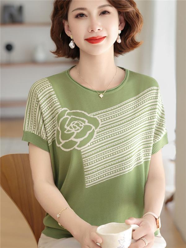レディース ファッション おしゃれ 春夏 秋冬 大人 上品 高級 マダム ミス ミセス プレゼント ママ 夏 T シャツ スーツ ウエスタン 冷感 シャツ ファッション 女性 夏 半袖 トップス ニット シンプル 花 バラ パンツ セット|YKC8