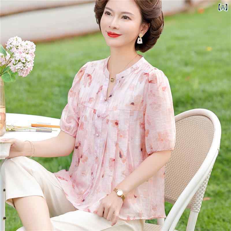 レディース ファッション おしゃれ 春夏 秋 冬 大人 上品 高級 マダム ミス ミセス プレゼント ママ 夏 ファッション シフォン T シャツ 小さい シャツ 女性 夏 薄手 新型 半袖 トップス|YKC8