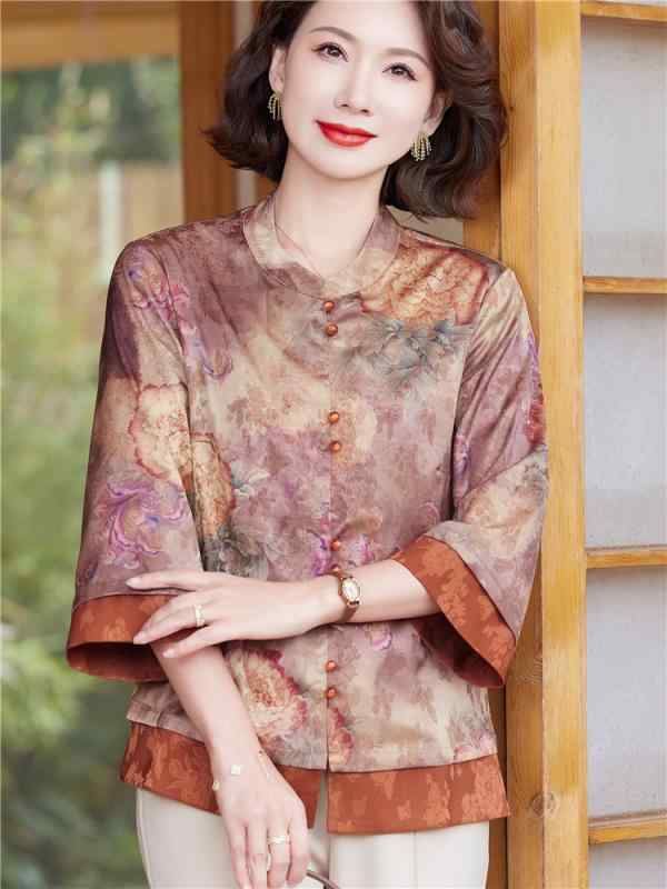 レディース ファッション おしゃれ 春夏 秋冬 大人 上品 高級 マダム ミス ミセス プレゼント 母 ドレス 春 ファッション 七分袖 トップス 女性 夏 風 薄手 シャツ パンツ セット 花