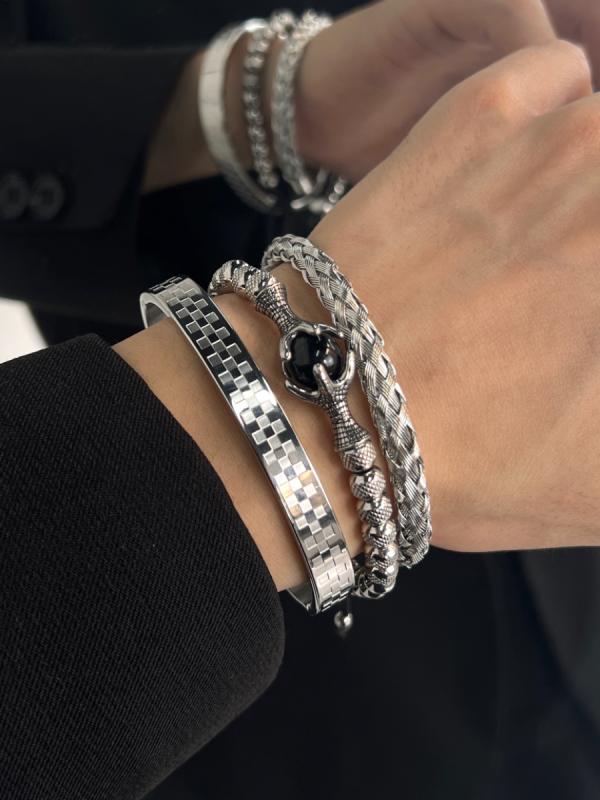 韓国 おすすめ 春夏 秋冬 メンズ 男性 ファッション かっこいい おしゃれ モテ アクセサリー ジュエリー ブレスレット セット ヒップホップ ドラゴン 龍 シンプル 個性的 チェーン 高級 チタン