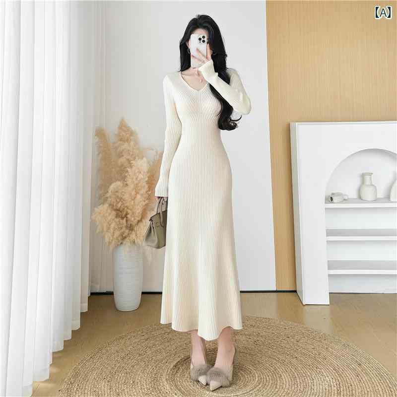 レディース ファッション 春夏 秋冬 オシャレ かわいい 韓国 マッチコート セーター スカートフェミニン スリムボトムニットドレス 黒長袖 スリムロングスカート｜YKC8