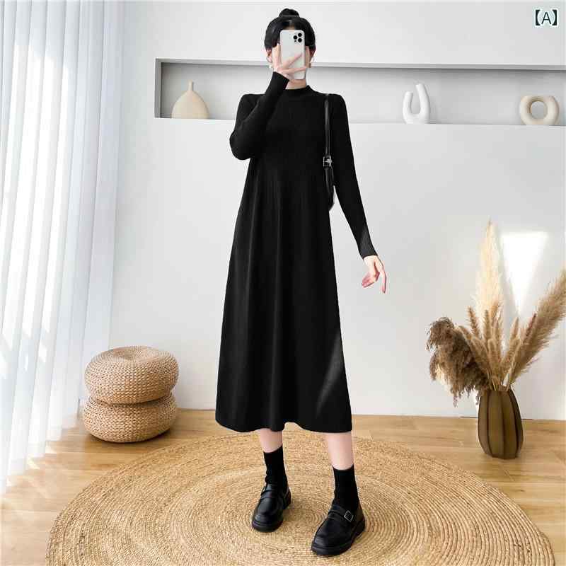 レディース ファッション 春夏 秋冬 オシャレ かわいい 韓国 黒 ニットドレス 女性 フランススリムリトルブラックドレス セーター ドレス