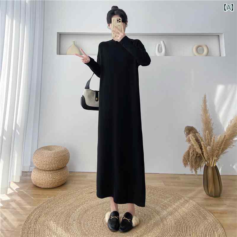 レディース ファッション 春夏 秋冬 オシャレ かわいい 韓国 コート ニットドレス ストレートロングレーヤリング セーター ドレスロングスカート