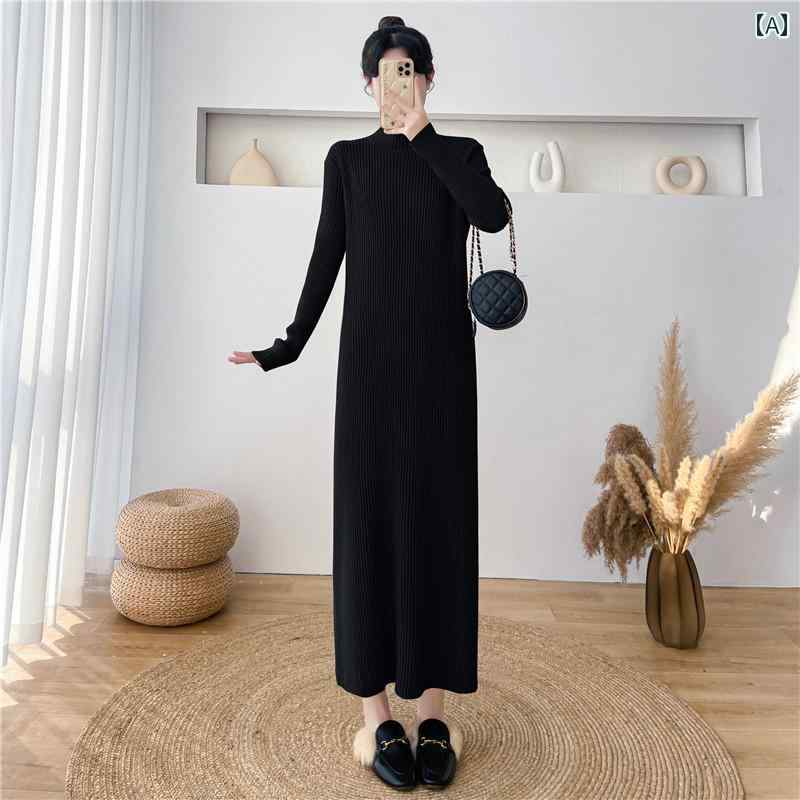 レディース ファッション 春夏 秋冬 オシャレ かわいい 韓国 ハーフハイネックコート ニットワンピースロングボトムニーハイ 快適 セーター ドレス ロングスカート