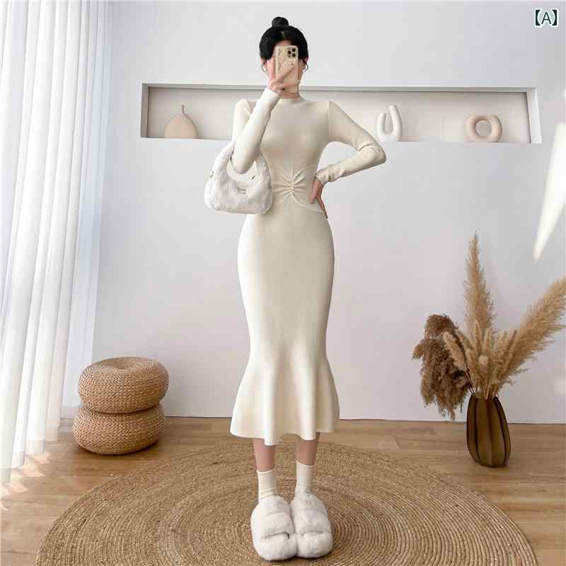 レディース ファッション 春夏 秋冬 オシャレ かわいい 韓国 ラストフィッシュテールニットドレス フレンチウエストシャーリングインナーヒップロングスカート|YKC8