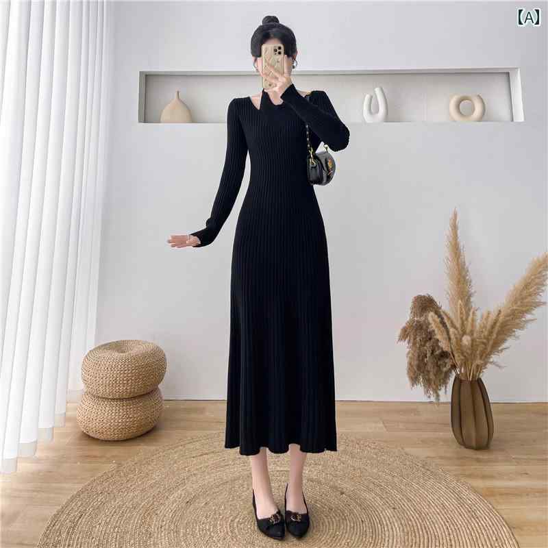 レディース ファッション 春夏 秋冬 オシャレ かわいい 韓国 女性 長袖 ニットドレスフレンチティーブレークウエストスリム セーター ドレス