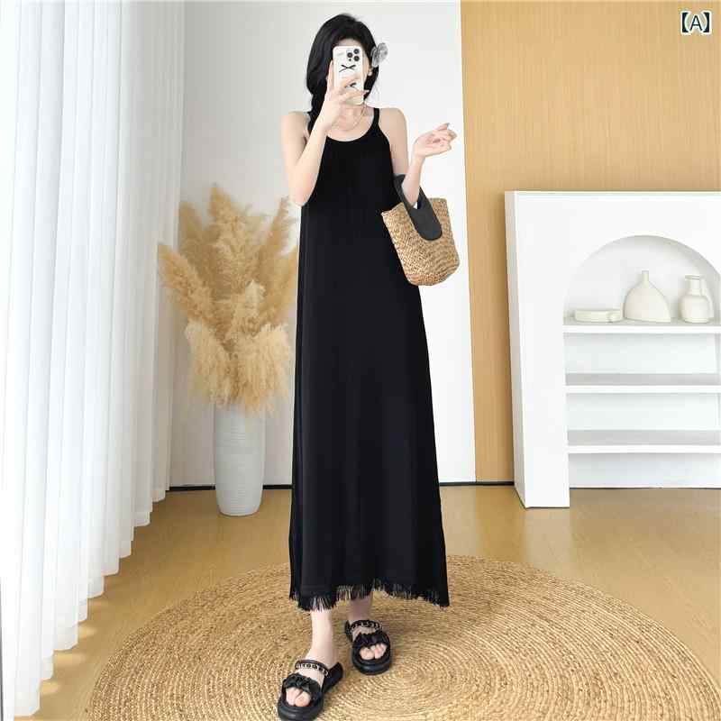 レディース ファッション 春夏 秋冬 オシャレ かわいい 韓国 女性用高級 黒 ノースリーブベストドレス 夏 スリムニットサスペンダースカート｜YKC8