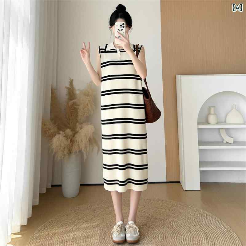 レディース ファッション 春夏 秋冬 オシャレ かわいい 韓国 の カジュアル スリム ニット ドレス レディース 2025夏 ゆったり ストライプ ノースリーブベスト ロング スカート|YKC8