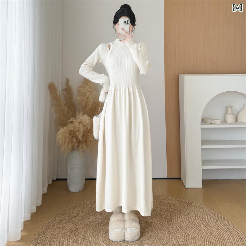 レディース ファッション 春夏 秋冬 オシャレ かわいい 韓国 ヘボン 黒長袖 ドレス 女性 インナーボトムロングスカート