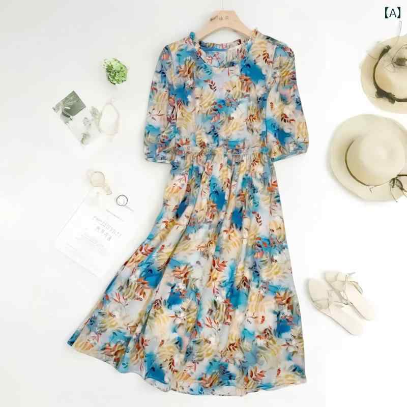 レディース ファッション 春夏 秋冬 オシャレ かわいい 韓国 ドレス 夏半袖 ネクタイフレンチジェントルウエスト 花柄 ドレス