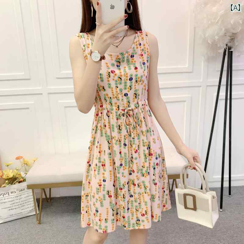 レディース ファッション 春夏 秋冬 オシャレ かわいい 韓国 夏半袖花柄 コットンドレス 女性用小柄 コットンキャミソールドレス 着用 ｜YKC8