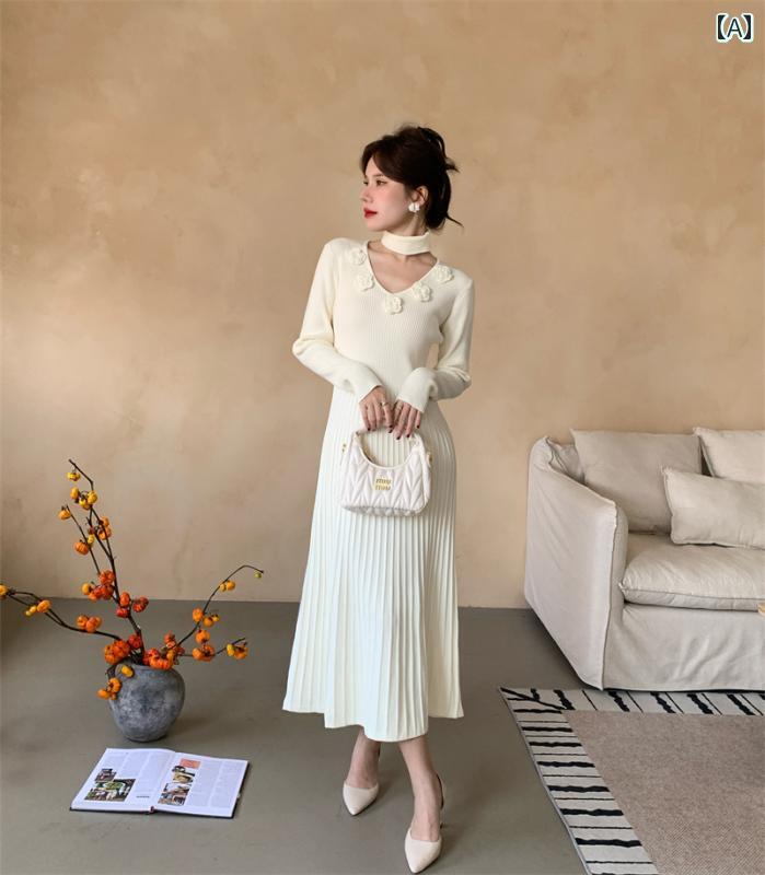 レディース ファッション 春夏 秋冬 オシャレ かわいい 韓国 フランス コートロングスカート 女性 高級 ボトム 長袖 ニットドレス