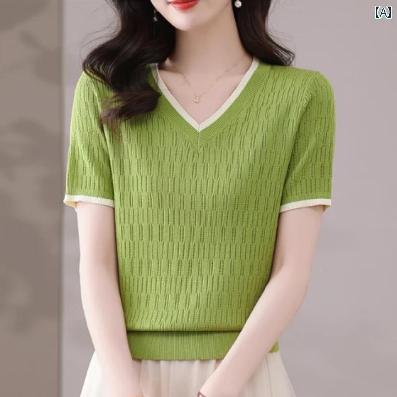 レディース ファッション 春夏 秋冬 オシャレ かわいい 韓国 半袖T 夏 トップスパープルトップス 冷 セーター
