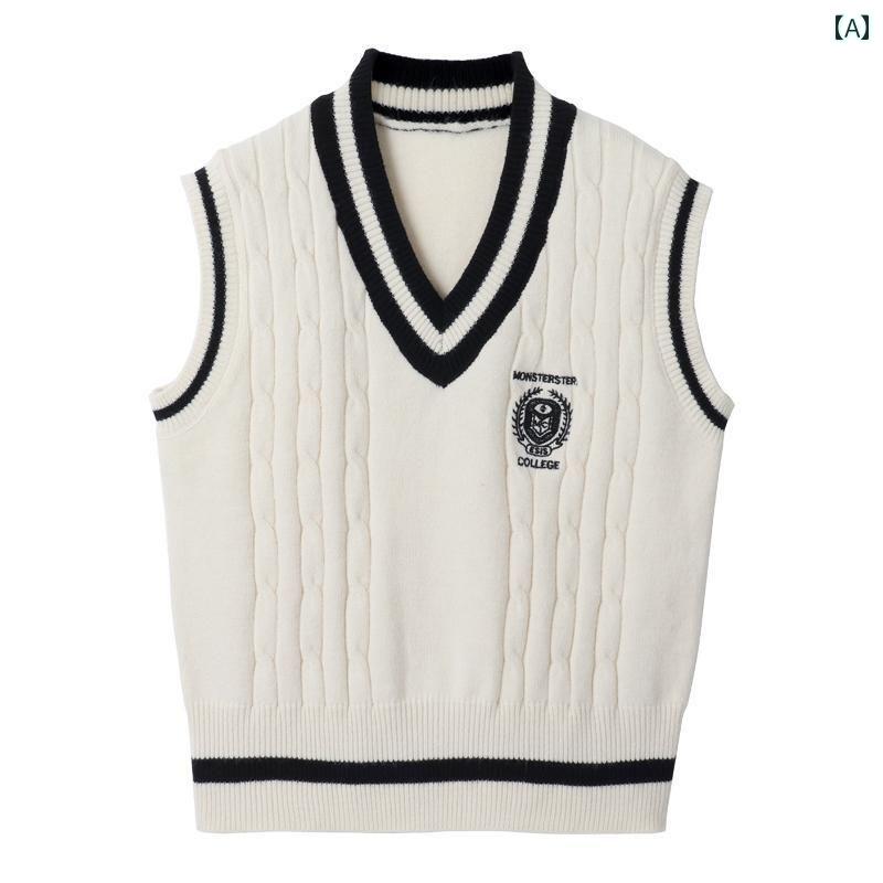 レディース ファッション 春夏 秋冬 オシャレ かわいい 韓国 春　秋 カレッジレイヤードベストツーピーススーツ レトロ 韓国 ニットベスト