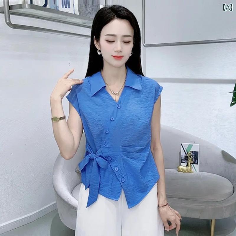 レディース ファッション 春夏 秋冬 オシャレ かわいい 韓国 女性半袖 夏 カバーウエスト シフォントップス|YKC8