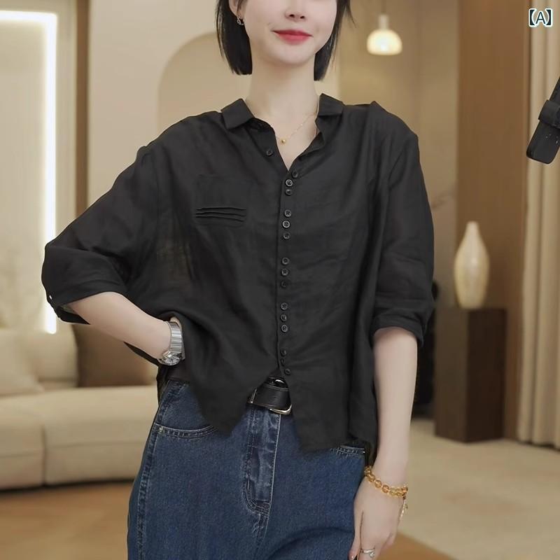 レディース ファッション 春夏 秋冬 オシャレ かわいい 韓国 薄手 コットンリネン 女性用 夏大きいサイズ スタイリッシュ トップス|YKC8
