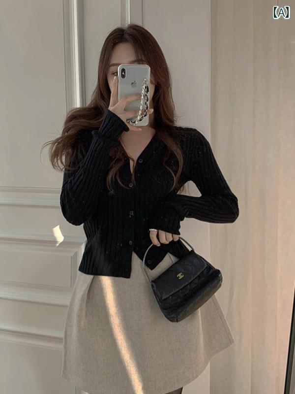 レディース ファッション 春夏 秋冬 オシャレ かわいい 韓国 ニットカーディガン ジャケット スリムフィット トップス 女性用 スーツレトロシックスカート|YKC8