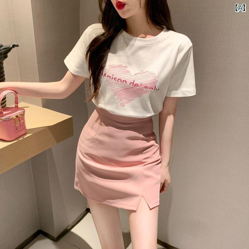 レディース ファッション 春夏 秋冬 オシャレ かわいい 韓国 婦人服 カレッジ 半袖Tスカート ツーピーススーツ 一式|YKC8