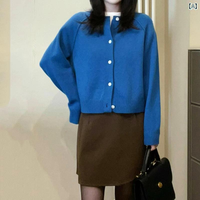 レディース ファッション 春夏 秋冬 オシャレ かわいい 韓国 女性 ブルーニットカーディガン エレガント セーター トップ ジャケット 6,302円