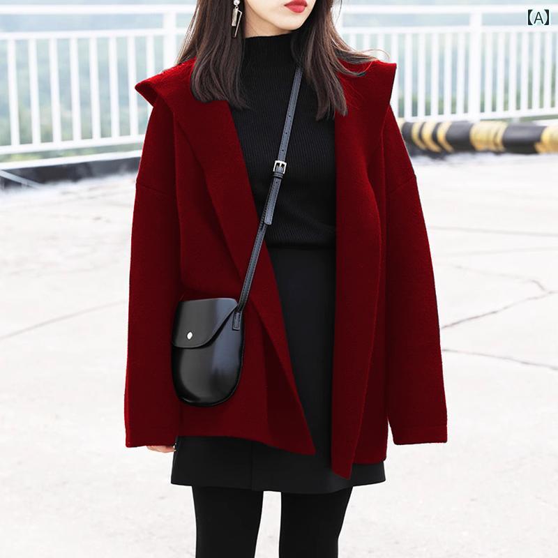 レディース ファッション 春夏 秋冬 オシャレ かわいい 韓国 レッド セーター ジャケット 女性用 厚手 フード コート アウター