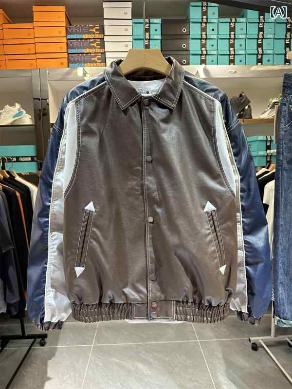 メンズ ファッション 春夏 秋冬 かっこいい オシャレ モテ 男性用 紳士服 服 韓国 シンプル 大人 アメリカンカジュアルカラーブロック PU レザージャケットコートカジュアル 個性 ボーイズレトロレザージャケット｜YKC8