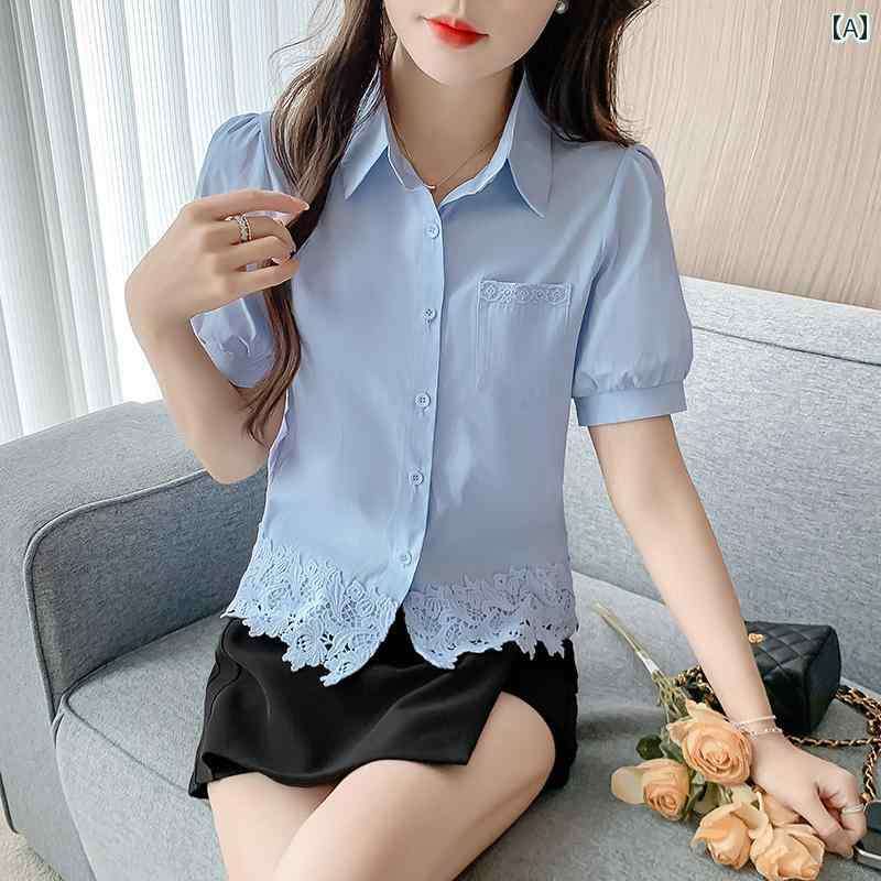 レディース ファッション 春夏 秋冬 オシャレ かわいい 韓国 レースステッチ 半袖 夏 トップショート 柄|YKC8