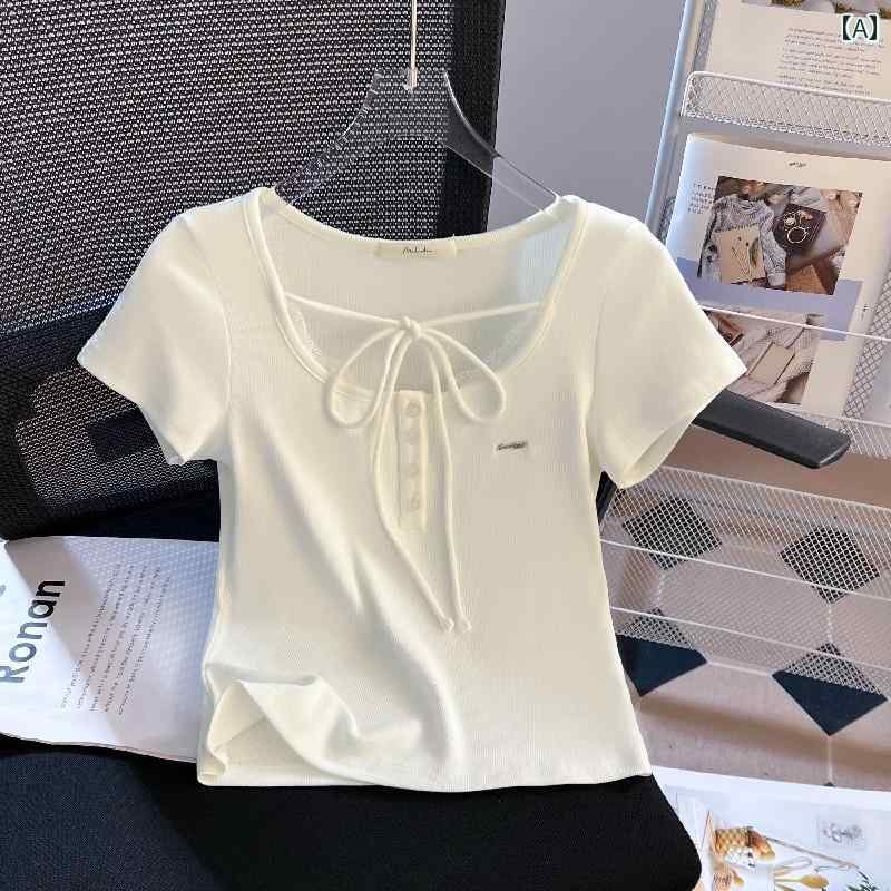 レディース ファッション 春夏 秋冬 オシャレ かわいい 韓国 女性小 フレッシュレース 半袖T 夏小 スリムショートトップス|YKC8