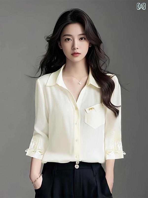 レディース ファッション 春夏 秋冬 オシャレ かわいい 韓国 シック 七分袖 シフォン お腹 カバートップス|YKC8