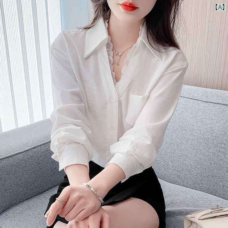 レディース ファッション 春夏 秋冬 オシャレ かわいい 韓国 ダブルレイヤーレースエッジコットン 無地女性用 春長袖Tトップス|YKC8