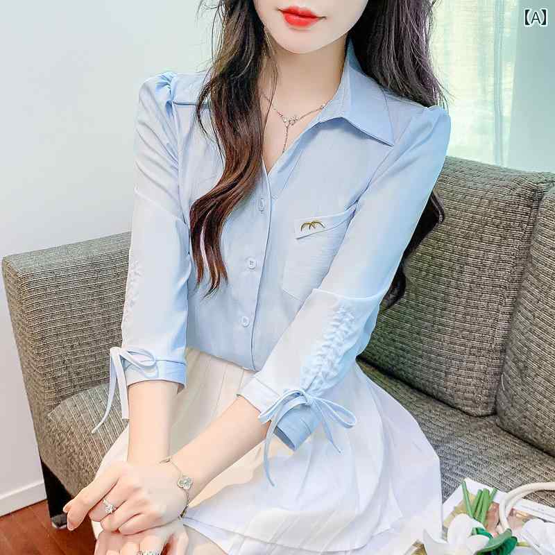 レディース ファッション 春夏 秋冬 オシャレ かわいい 韓国 シック 七分袖 シフォン お腹 カバートップス|YKC8