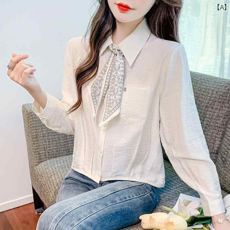 レディース ファッション 春夏 秋冬 オシャレ かわいい 韓国 長袖 シフォン 春　秋韓国 お腹 カバー 快適 リボン おしゃれ トップス｜YKC8