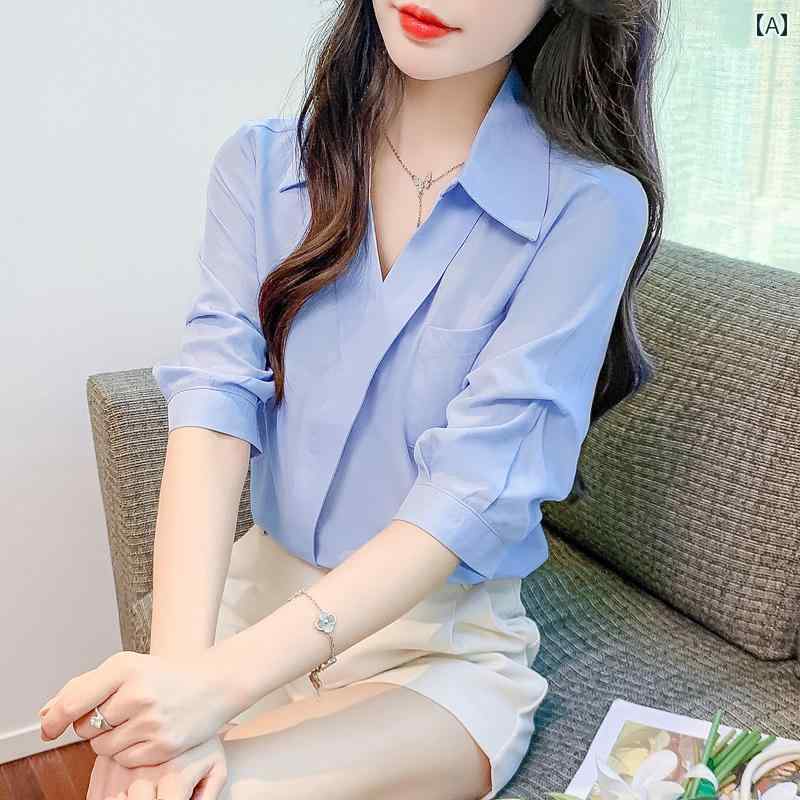 レディース ファッション 春夏 秋冬 オシャレ かわいい 韓国 女性用半袖 シフォン お腹 カバーシックスタイリッシュ トップス|YKC8