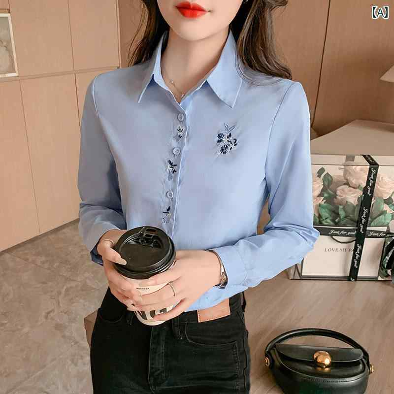 レディース ファッション 春夏 秋冬 オシャレ かわいい 韓国 春 秋長袖 女性洋 ブルー しわ 防止 プロトップ|YKC8