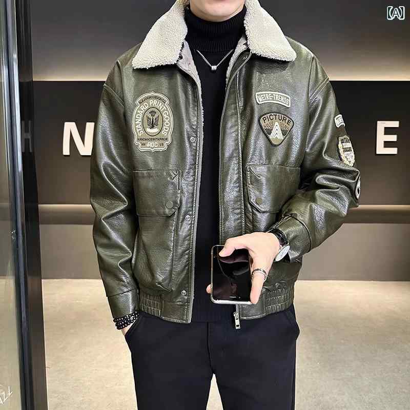 メンズ ファッション 春夏 秋冬 かっこいい オシャレ モテ 男性用 紳士服 服 韓国 シンプル 大人 ファーインワンメンズレザージャケット プラス ぬいぐるみ パイロットレザージャケット|YKC8