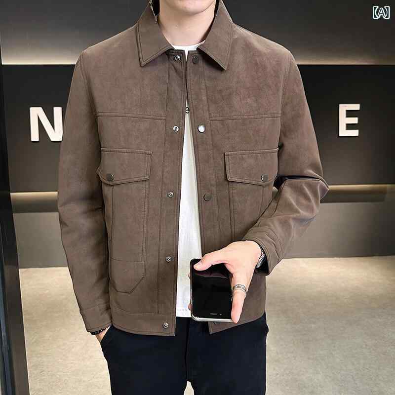 メンズ ファッション 春夏 秋冬 かっこいい オシャレ モテ 男性用 紳士服 服 韓国 シンプル 大人 スエードジャケットメンズ アメリカンレトロハイエンドクールメンズトップスジャケット|YKC8