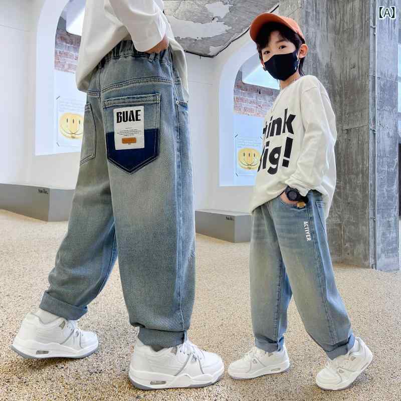 春 夏 秋 冬 キッズ 小わっぱ もの言う花 みどり児 流行り物 今めかしい 愛くるしげ かっこいい 男 女 韓国 お坊っちゃん 秋 デニム  秋 ズボン下   小わっぱ お坊っちゃん 日月 ズボン 心地好い ズボン下