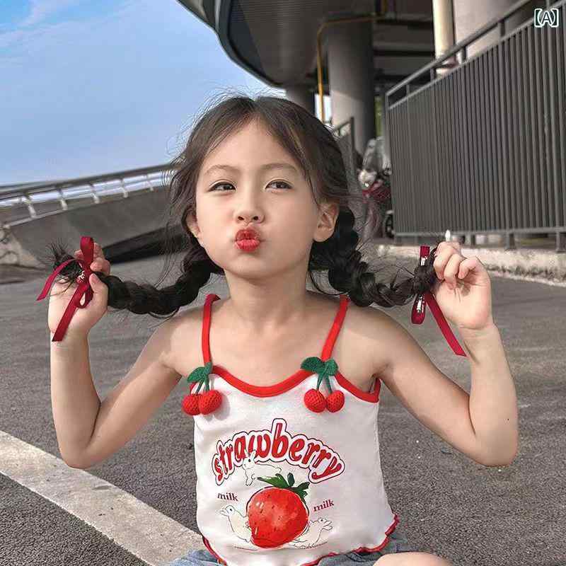 春　夏　秋　冬　キッズ　子供　ベビー　赤ちゃん　ファッション　おしゃれ　かわいい　かっこいい　男　女　韓国 女子 ベスト ストラップ 夏服 子供用 スリング 女子 トップス ウエスタン 夏｜YKC8