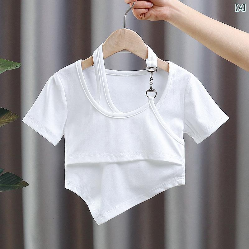 春　夏　秋　冬　キッズ　子供　ベビー　赤ちゃん　ファッション　おしゃれ　かわいい　かっこいい　男　女　韓国 女子 T シャツ 夏 快適 韓国 子供用 ショート 不規則 子供用 半袖 T シャツ