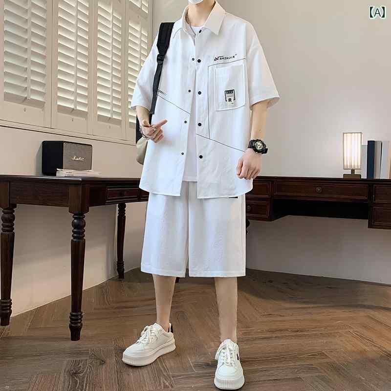 メンズ ファッション 春夏 秋冬 かっこいい オシャレ モテ 男性用 紳士服 服 韓国 シンプル 大人 半袖 シャツ スーツ 薄手 ゆったり 高級 ショート パンツ ツーピース スーツ