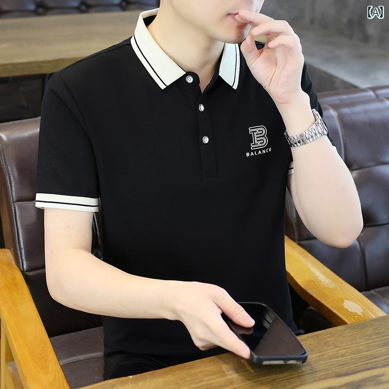 メンズ ファッション 春夏 秋冬 かっこいい オシャレ モテ 男性用 紳士服 服 韓国 シンプル 大人 メンズ用 高級 コットン 半袖 ポロシャツ エレガント スリム T シャツ 高級 ラルフローレン半袖 ポロシャツ