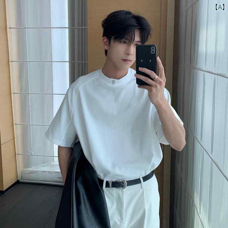 メンズ ファッション 春夏 秋冬 かっこいい オシャレ モテ 男性用 紳士服 服 韓国 シンプル 大人 半袖 高級 トップス ラグラン T シャツ クリーン フィット シンプル T シャツ