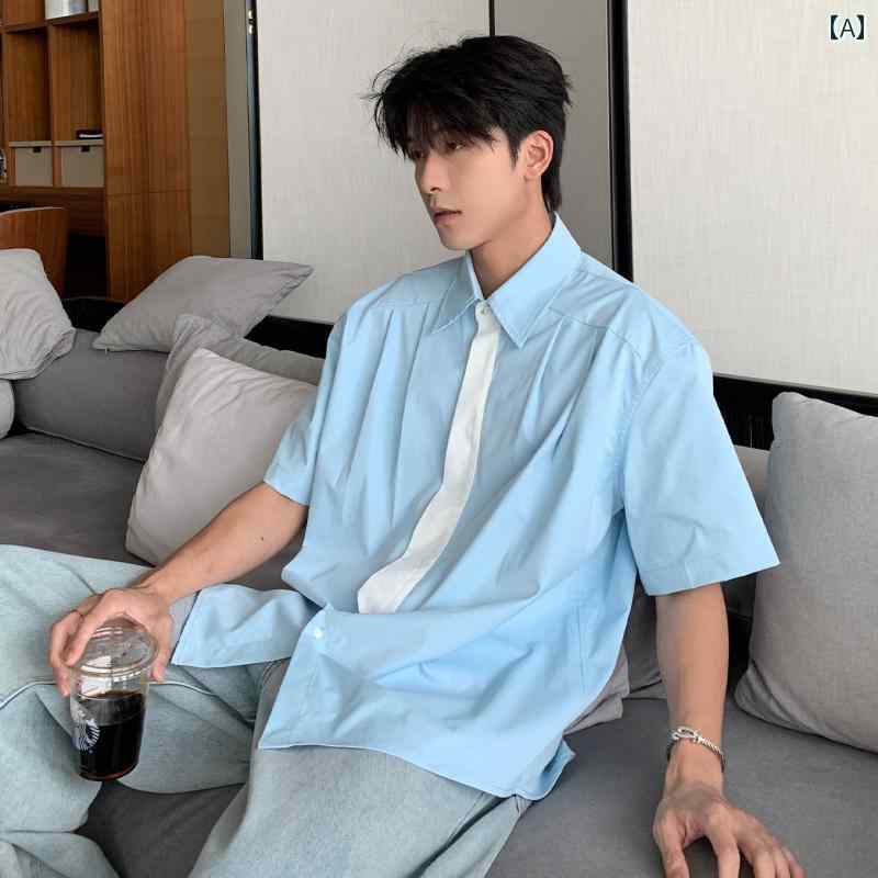 メンズ ファッション 春夏 秋冬 かっこいい オシャレ モテ 男性用 紳士服 服 韓国 シンプル 大人 夏用 カレッジ シャツ 半袖 カジュアル シャツ トップス