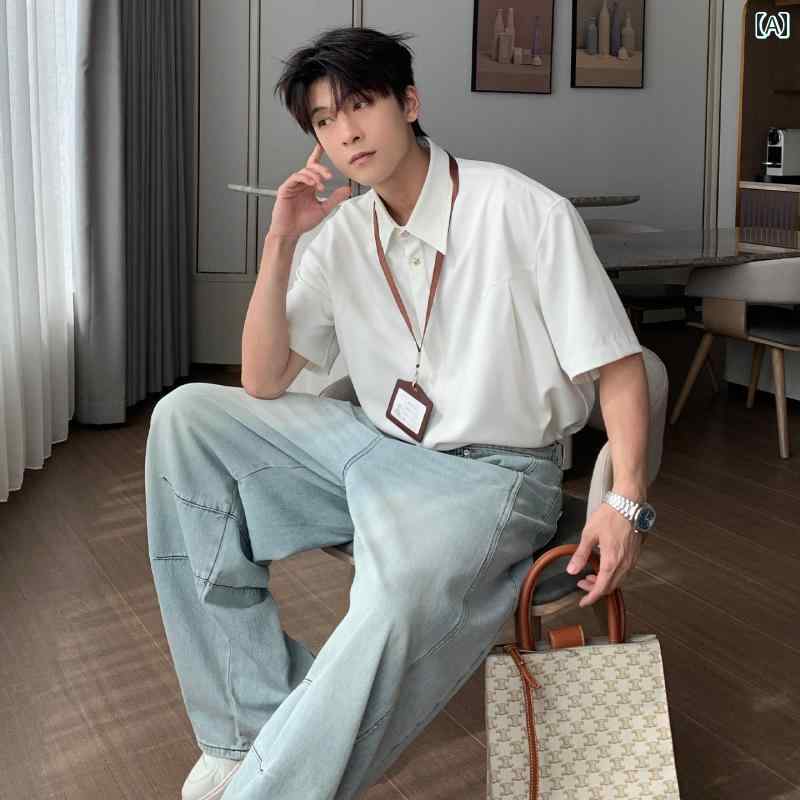 メンズ ファッション 春夏 秋冬 かっこいい オシャレ モテ 男性用 紳士服 服 韓国 シンプル 大人 春夏 男の子 アイロン 不要 半袖 シャツ トップス