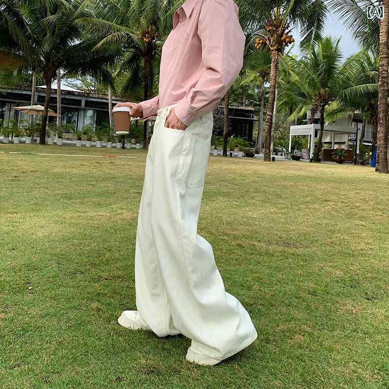 メンズ ファッション 春夏 秋冬 かっこいい オシャレ モテ 男性用 紳士服 服 韓国 シンプル 大人 ジーンズ クリーン フィット パンツ クール ストリート ストレート パンツ ボーイズ ワイド レッグ パンツ