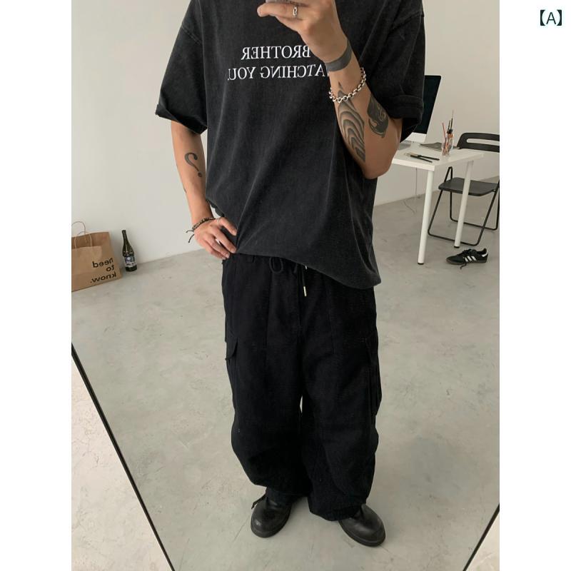 メンズ ファッション 春夏 秋冬 かっこいい オシャレ モテ 男性用 紳士服 服 韓国 シンプル 大人 アメリカン　コットン　オーバー　オール　サイズ　スタイル　ストレート　ワイド　レッグ　パラシュートパンツ