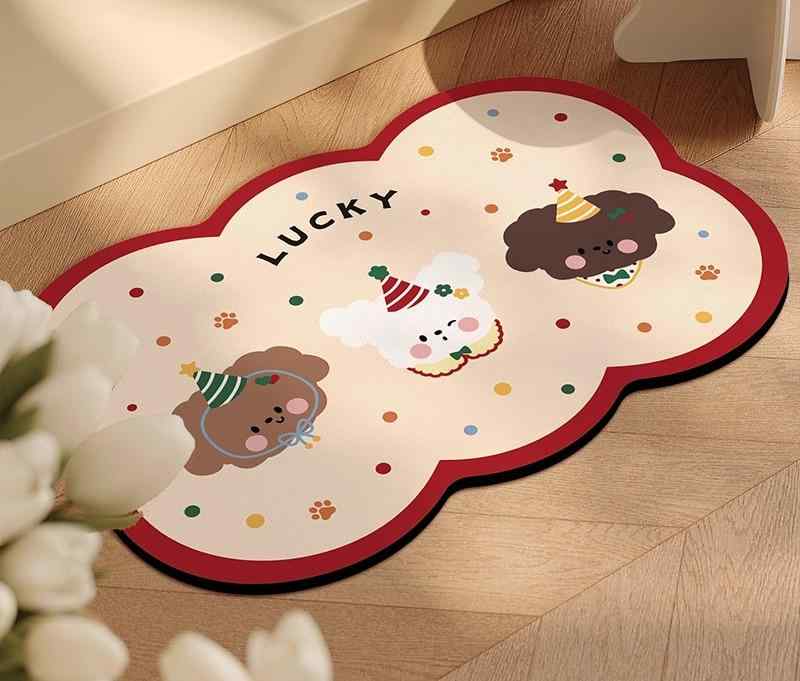 おしゃれ かわいい 韓国 インテリア 小物 雑貨 寝室 玄関 風呂 バス 浴室 足 フロア ベッド マット トイレ ドア 珪藻土 吸収 速乾 滑り止め 転倒防止 カーペット イラスト 犬 ドット 水玉 ストライプ チェック シンプル