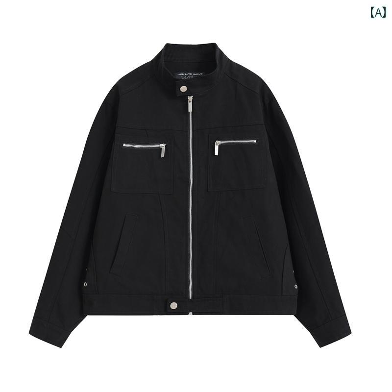 メンズ ファッション 春夏 秋冬 かっこいい オシャレ モテ 男性用 紳士服 服 韓国 シンプル 大人 レトロ ウォッシュド キャンバス ジャケット アメリカン スタンドカラー カジュアル ワークウェア ジャケット