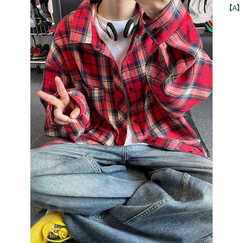 メンズ ファッション 春夏 秋冬 かっこいい オシャレ モテ 男性用 紳士服 服 韓国 シンプル 大人 赤い チェック柄 シャツ 春アメリカン レトロ 長袖 シャツ カジュアル 快適 ジャケット｜YKC8